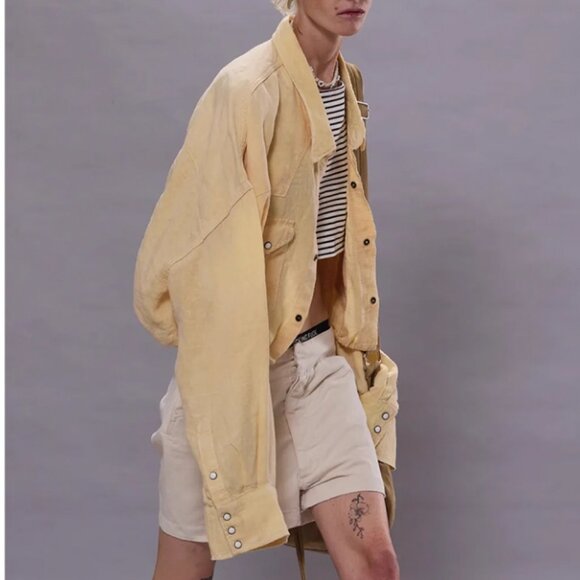 NWT R13 Crossover Utility Bubble Shirt Maize Linen Chambray Light Yellow - Picture 1 of 9